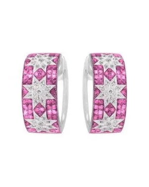 Trio Star Pink Sapphire White Gold Earrings