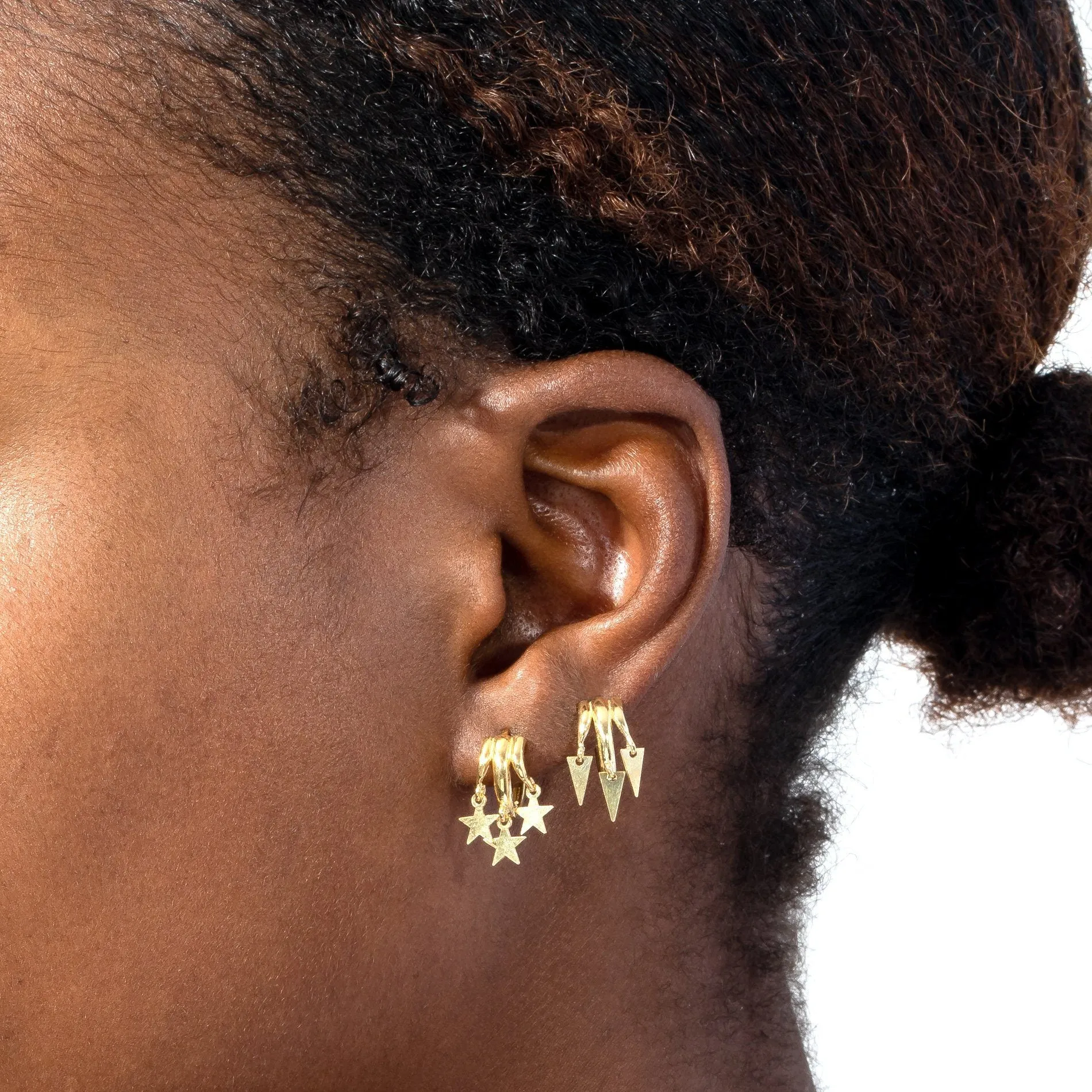Triple Dangle Star Huggie Earring