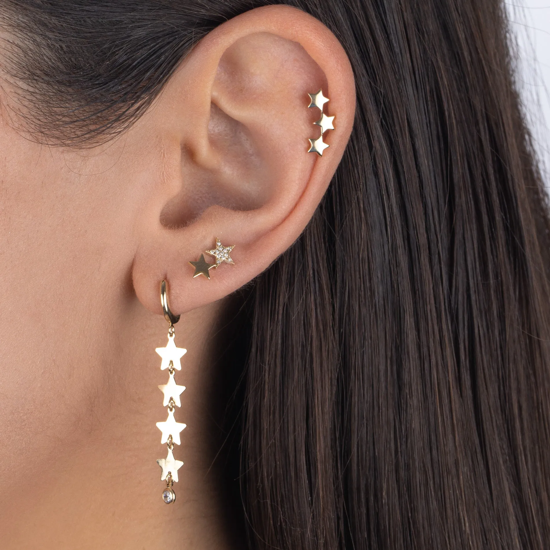 Triple Star Stud Earring 14K