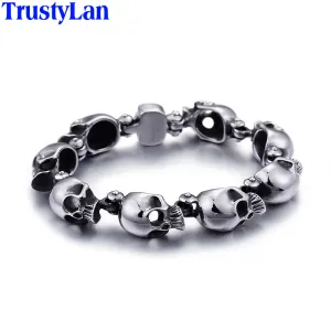 TrustyLan Punk Rocker Skull Skeleton Bracelet Men 316L Stainless Steel Male Jewelry Ghost Mens Bracelets & Bangles Gift For Him