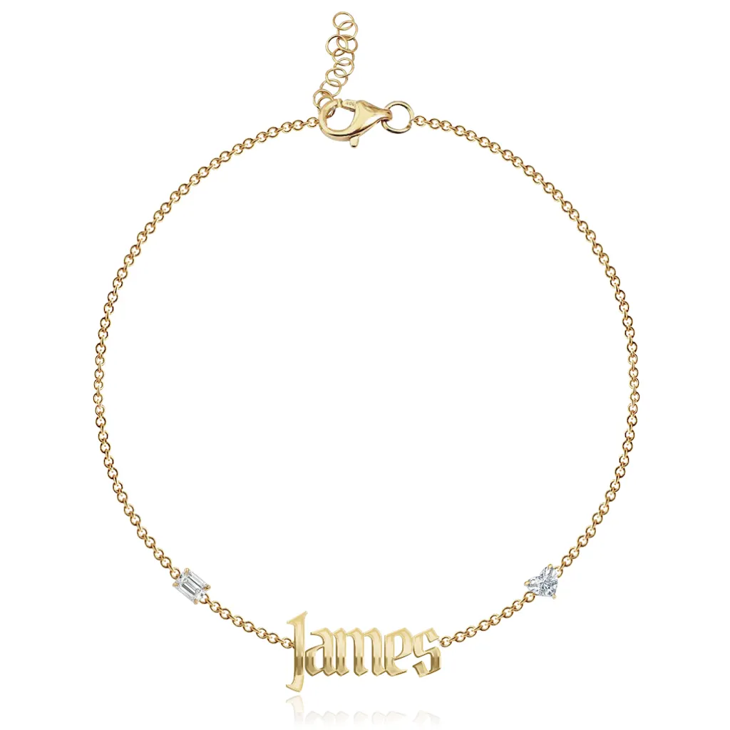 Two Diamond Multi Shape Cutout Name Bracelet