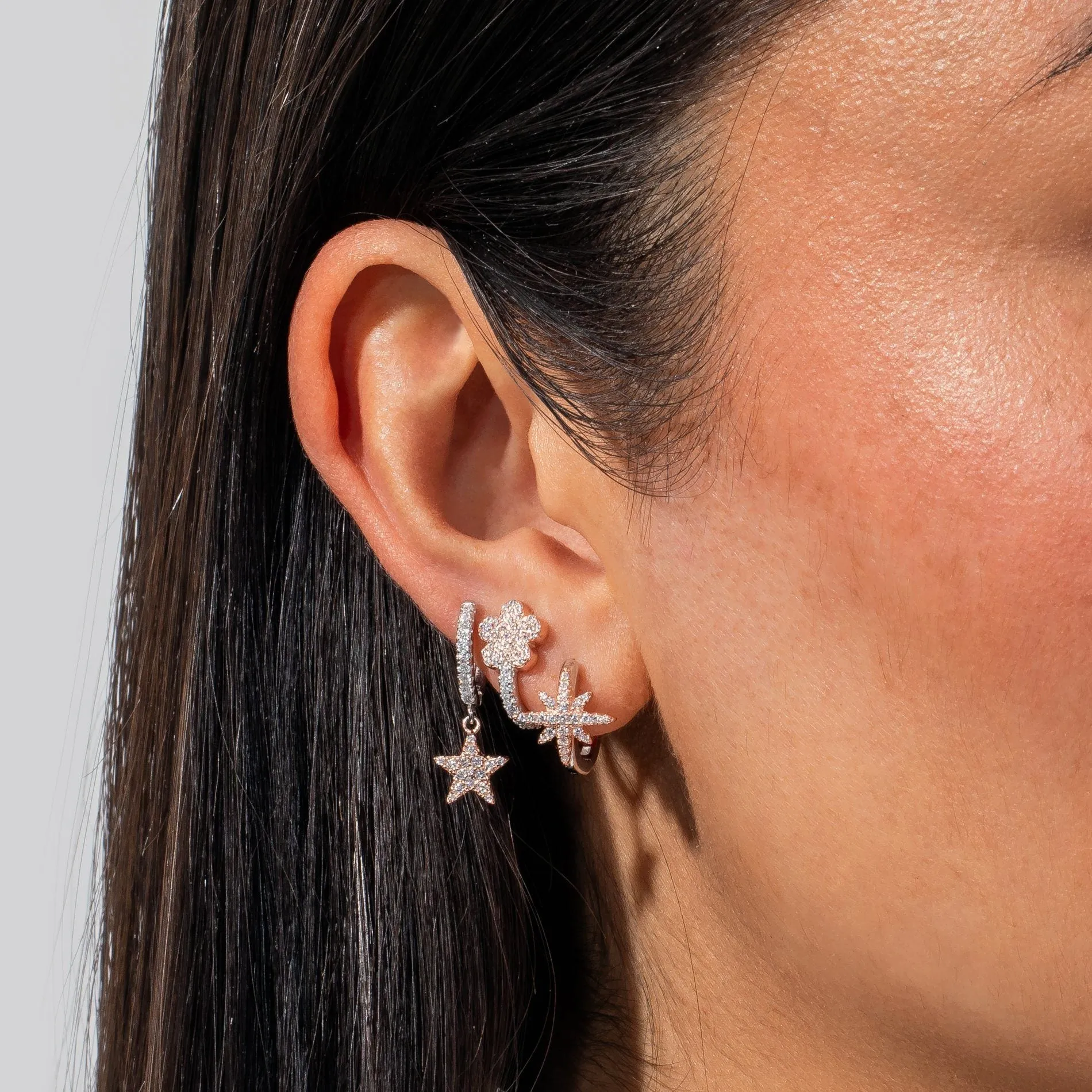 Two-Tone Dangle Star Huggie Earring