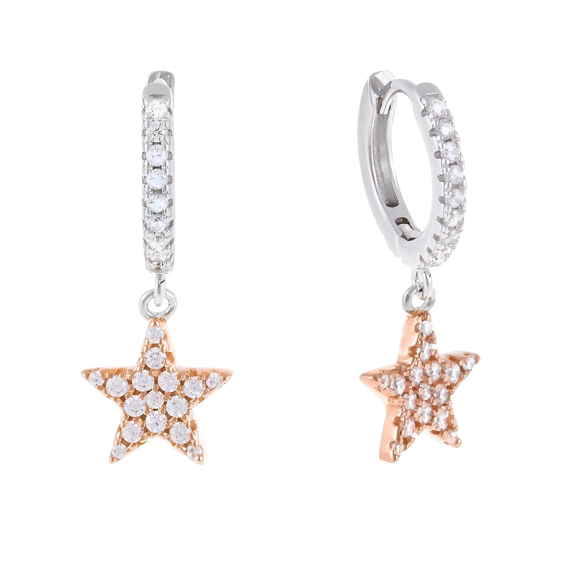 Two-Tone Dangle Star Huggie Earring