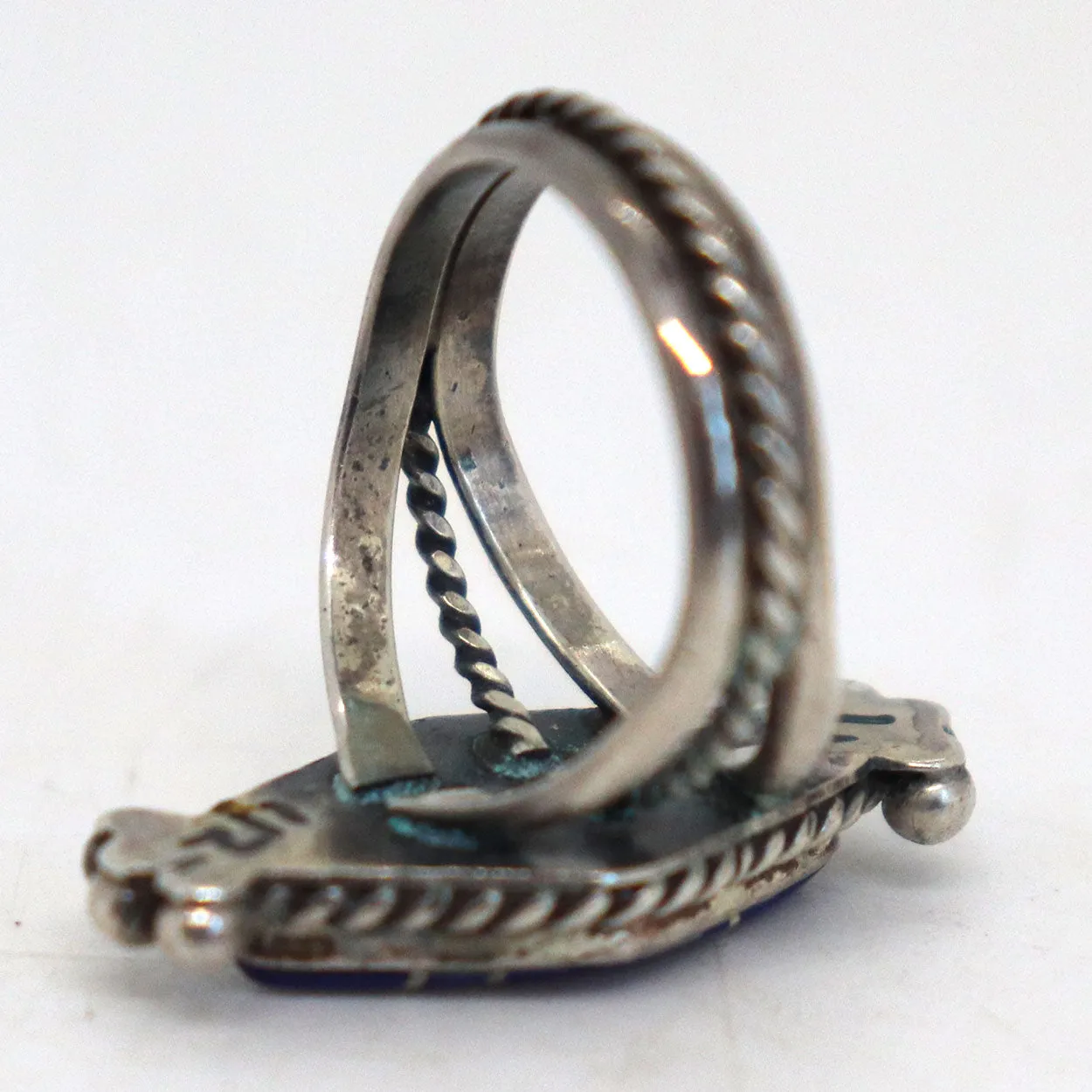 Two Vintage American Silver, Inlaid Lapis Lazuli and Mother-of-Pearl Rings