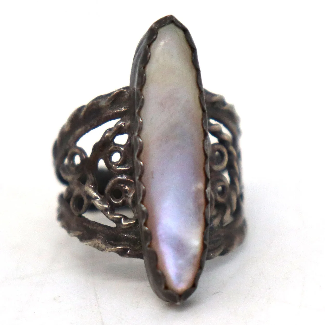 Two Vintage American Silver, Inlaid Lapis Lazuli and Mother-of-Pearl Rings