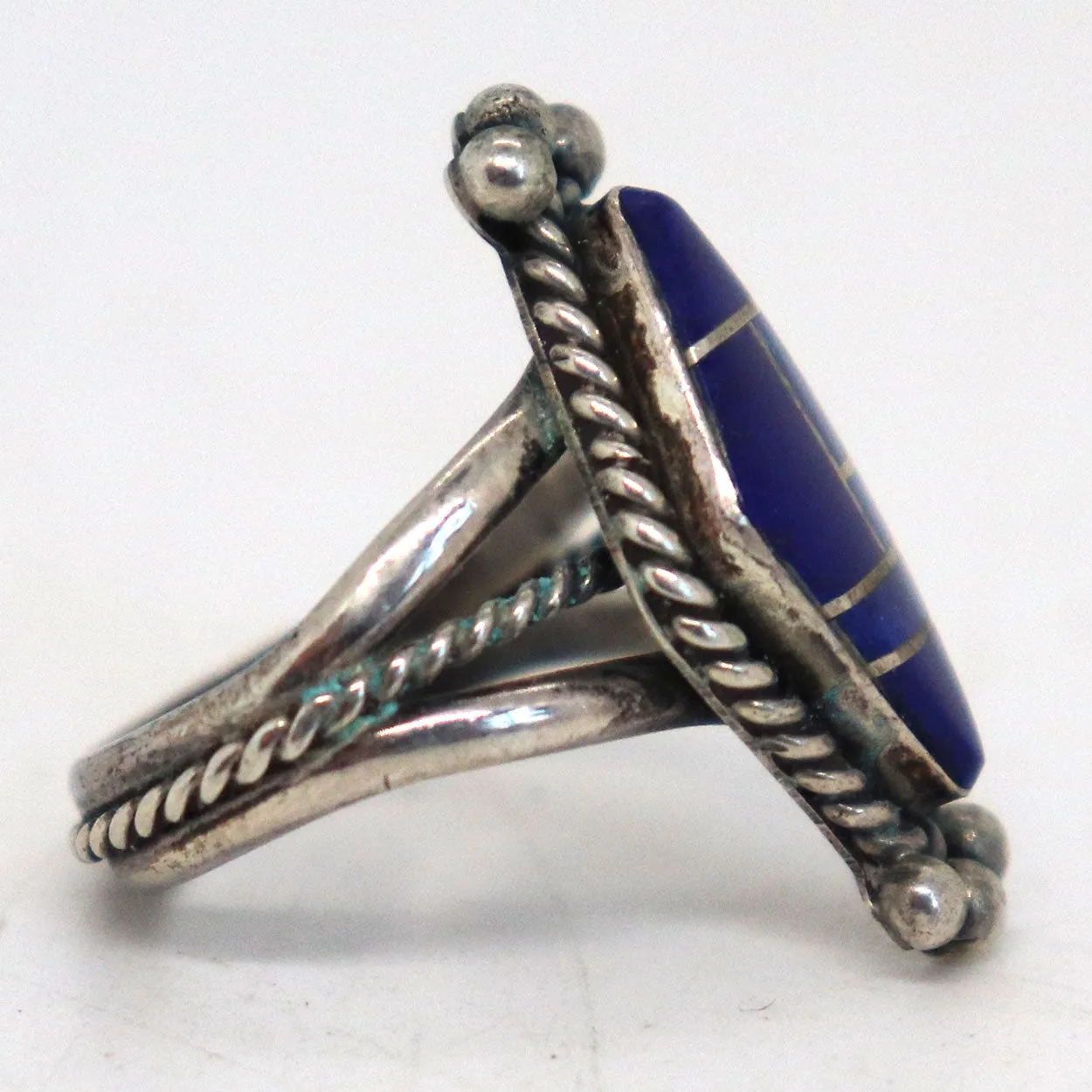 Two Vintage American Silver, Inlaid Lapis Lazuli and Mother-of-Pearl Rings