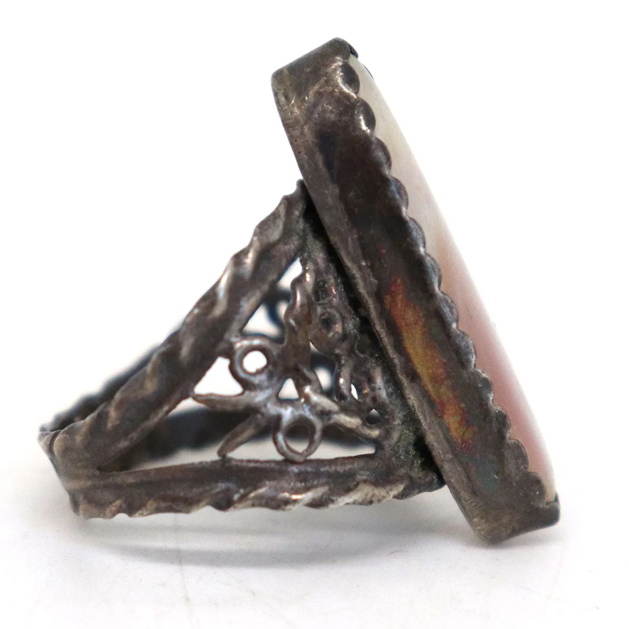 Two Vintage American Silver, Inlaid Lapis Lazuli and Mother-of-Pearl Rings
