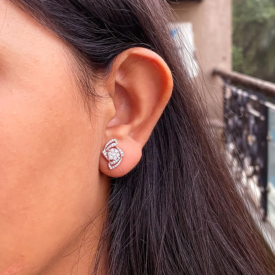 Two Way Wearable Cross Jacket Stud Earrings  in Illusion Setting
