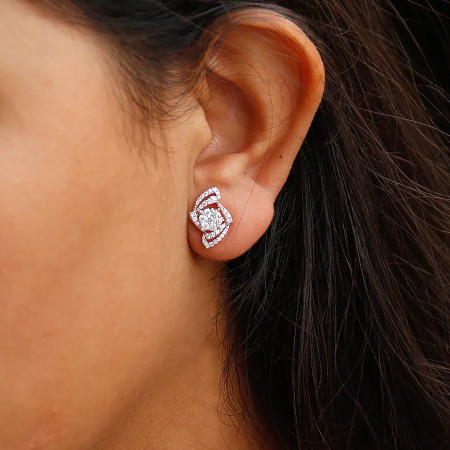 Two Way Wearable Cross Jacket Stud Earrings  in Illusion Setting