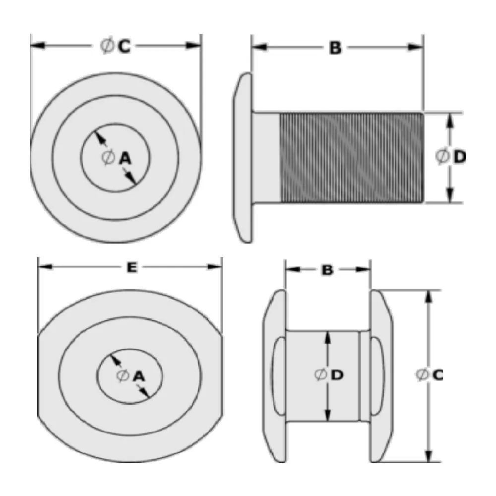 Tylaska Double Through Deck Bushing - Aluminum - ID: 3/8 in (10 mm) x Min. Depth: 1 3/16 in (30 mm)