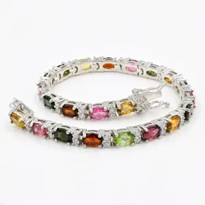 Unique Multi Tourmaline Bracelet For Women 925 Sterling Silver Wedding Bracelet For Gift