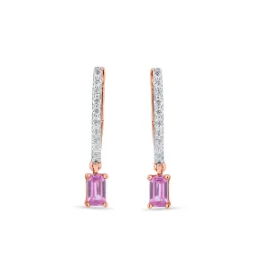 V shaped Diamond Hoops with Dancing Pink Sapphire