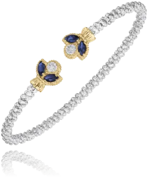 Vahan Sterling Silver & 14K Yellow Gold Blue Sapphire Leaf Diamond Bracelet