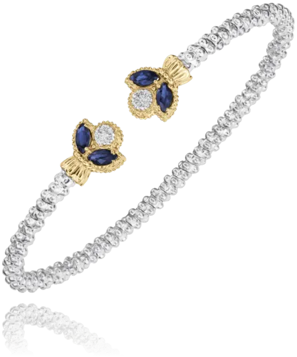 Vahan Sterling Silver & 14K Yellow Gold Blue Sapphire Leaf Diamond Bracelet