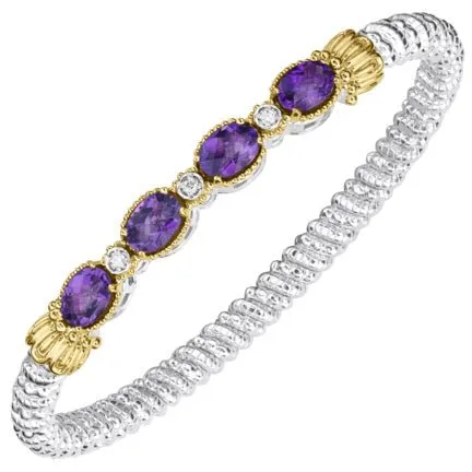 Vahan Sterling Silver & 14K Yellow Gold Oval Amethyst & Diamond Bracelet