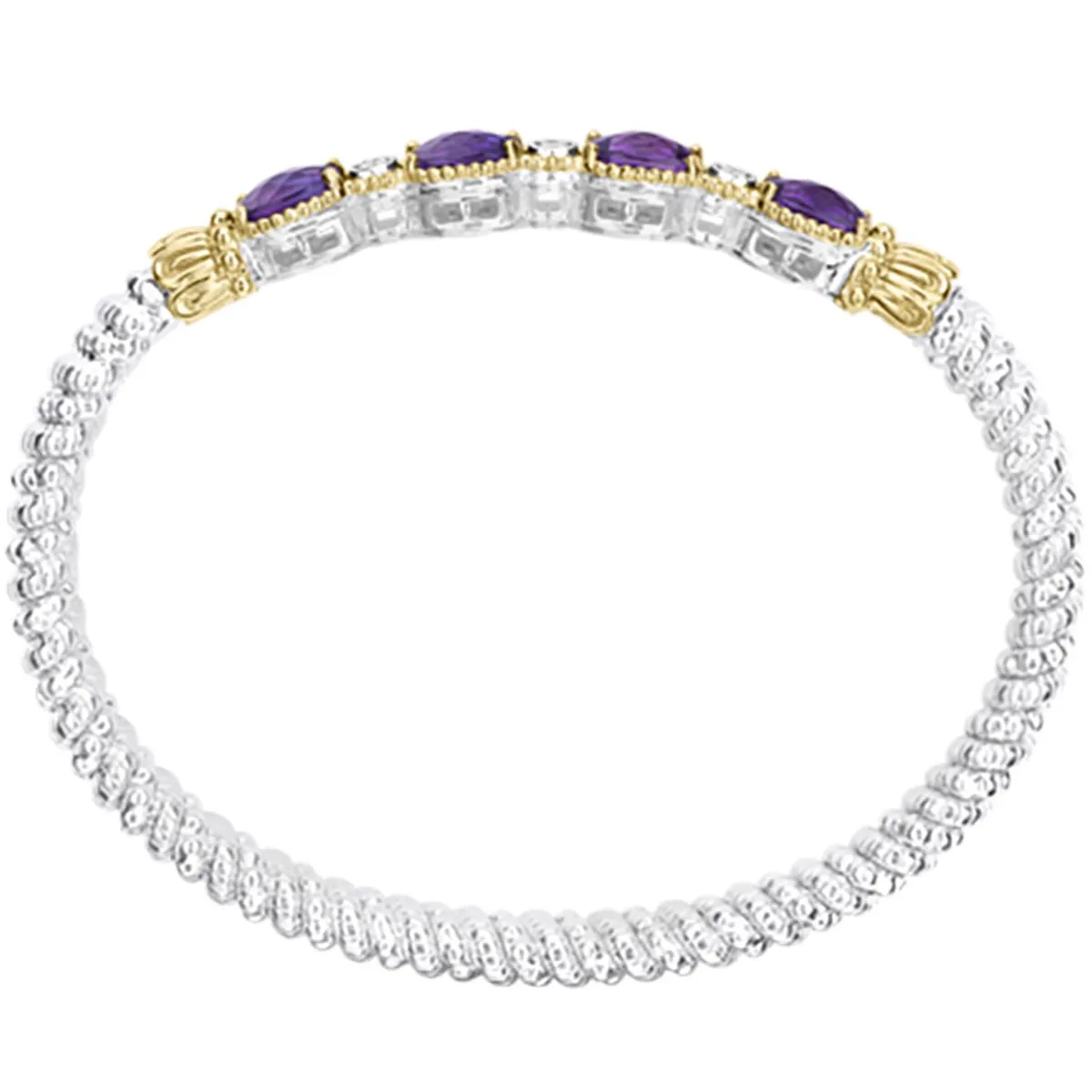 Vahan Sterling Silver & 14K Yellow Gold Oval Amethyst & Diamond Bracelet