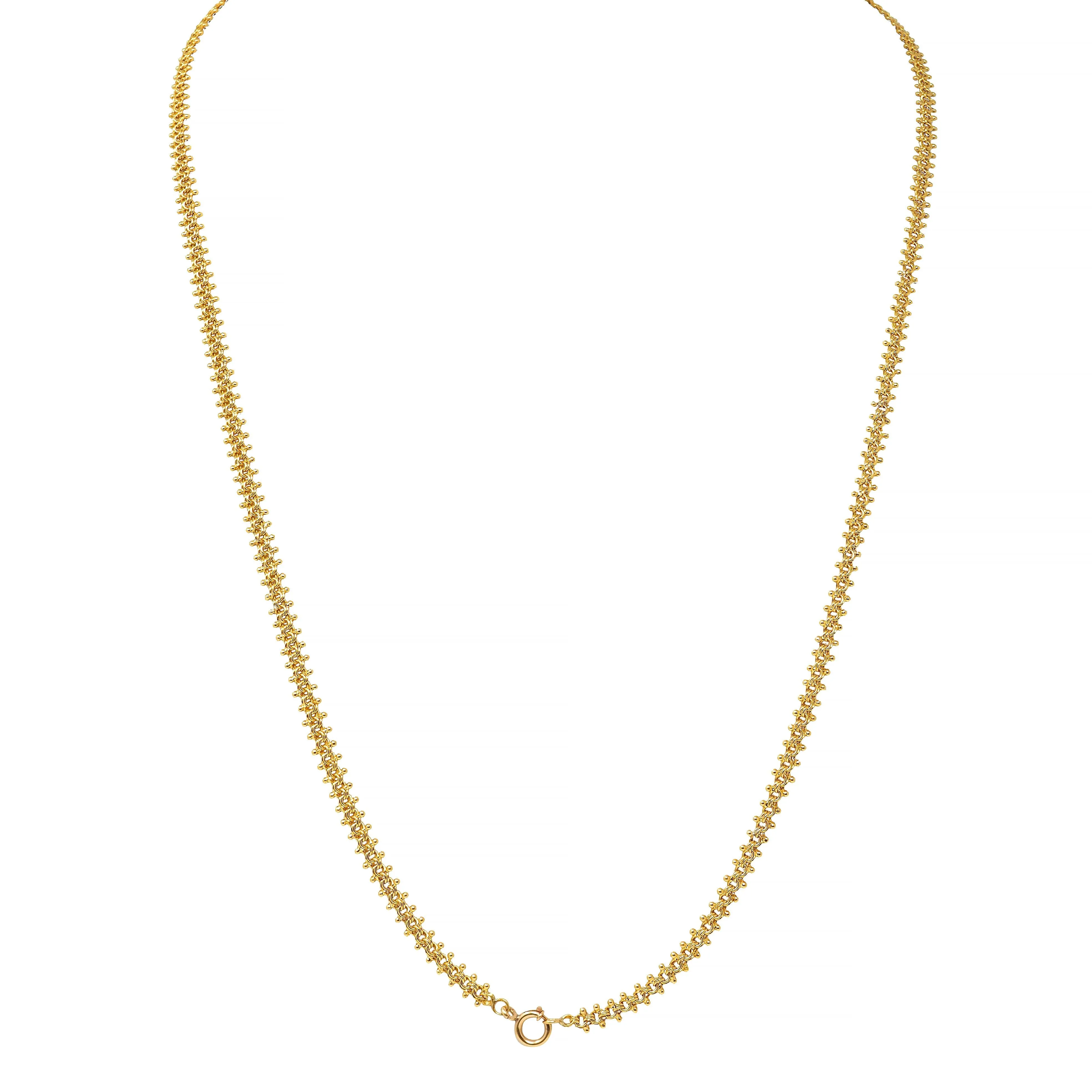 Victorian 18 Karat Yellow Gold Granulate Antique Fancy Chain Necklace