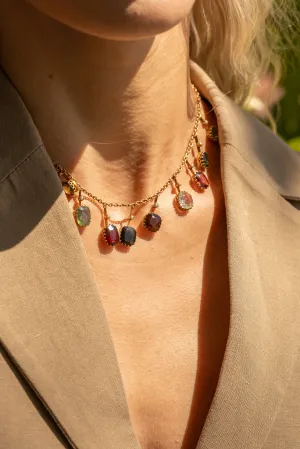 Victorian Multi Gem 9ct Yellow Gold Fringe Necklace Circa 1880