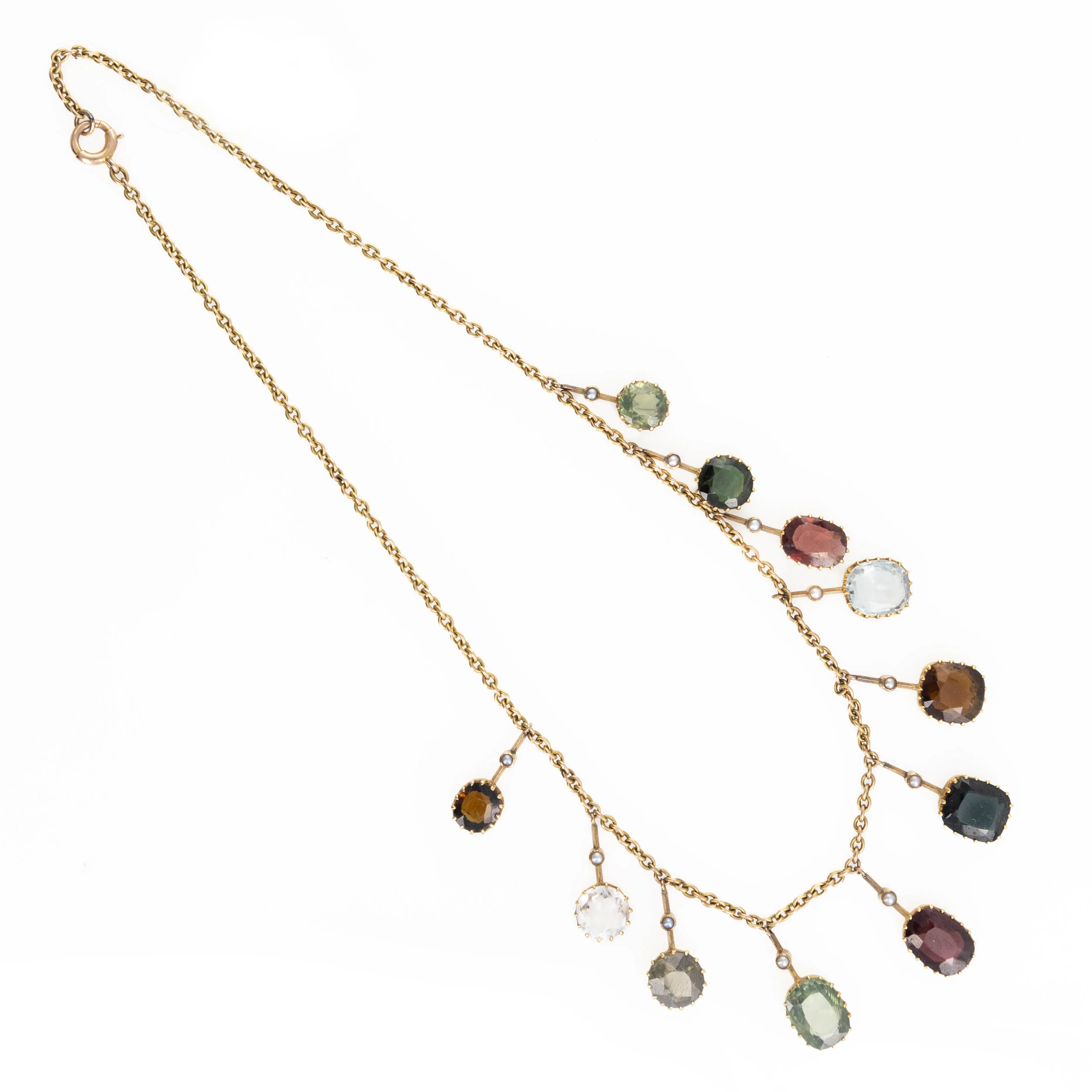 Victorian Multi Gem 9ct Yellow Gold Fringe Necklace Circa 1880