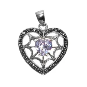 Victorian Promise Heart Pendant Simulated Lavender .925 Sterling Silver Charm