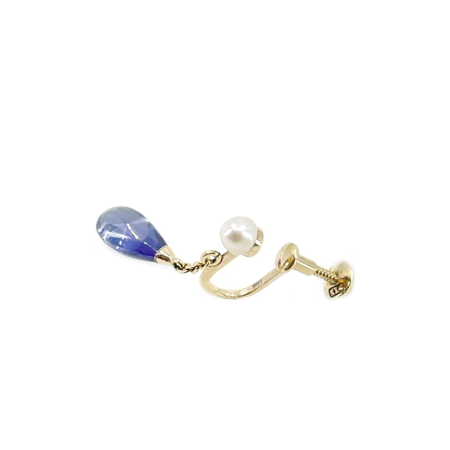 Victorian Syn Alexandrite Akoya Saltwater Cultured Seed Pearl Screwback Earrings- 14K Yellow Gold