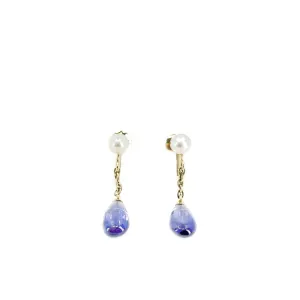 Victorian Syn Alexandrite Akoya Saltwater Cultured Seed Pearl Screwback Earrings- 14K Yellow Gold