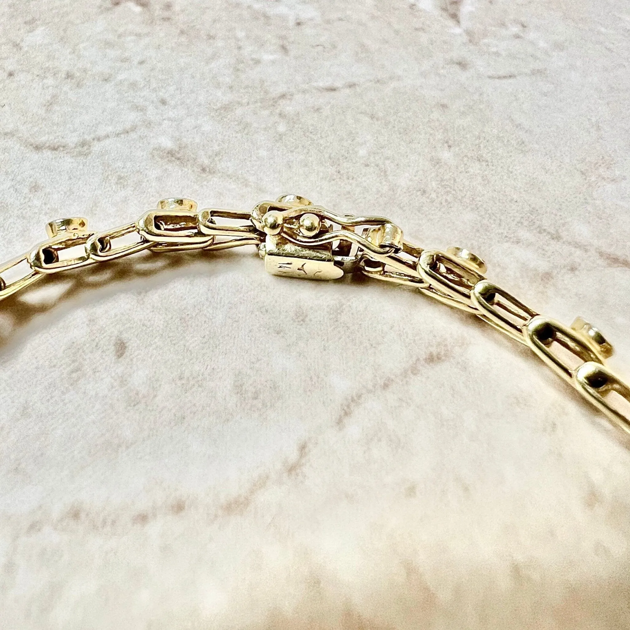 Vintage 14 Karat Yellow Gold Bezel-Set 1 Carat Diamond Tennis Bracelet
