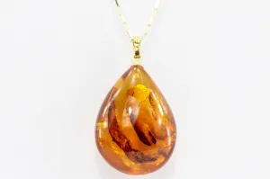 Vintage 14K Gold Uno-A-Erre Large Amber Drop Pendant Necklace
