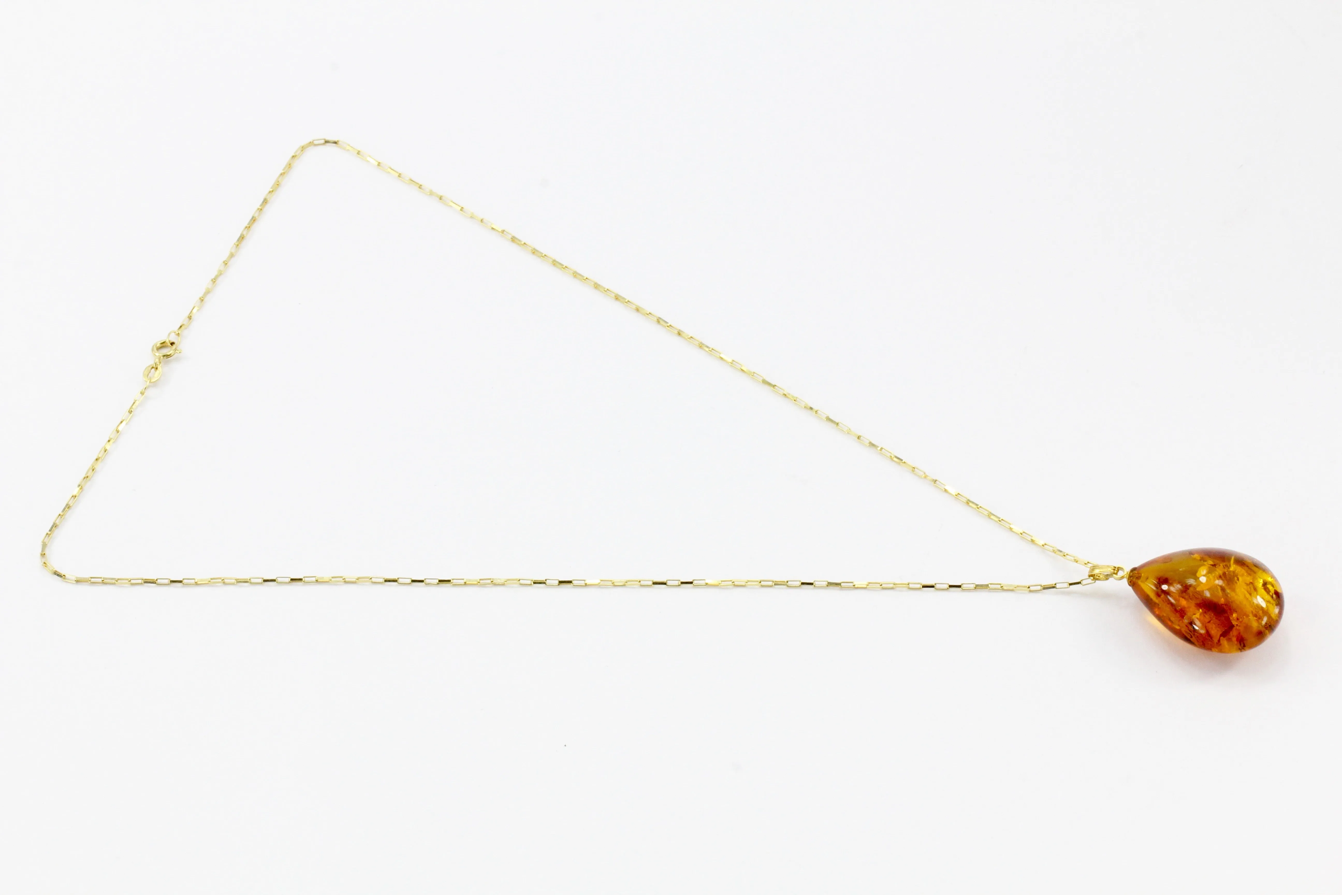Vintage 14K Gold Uno-A-Erre Large Amber Drop Pendant Necklace