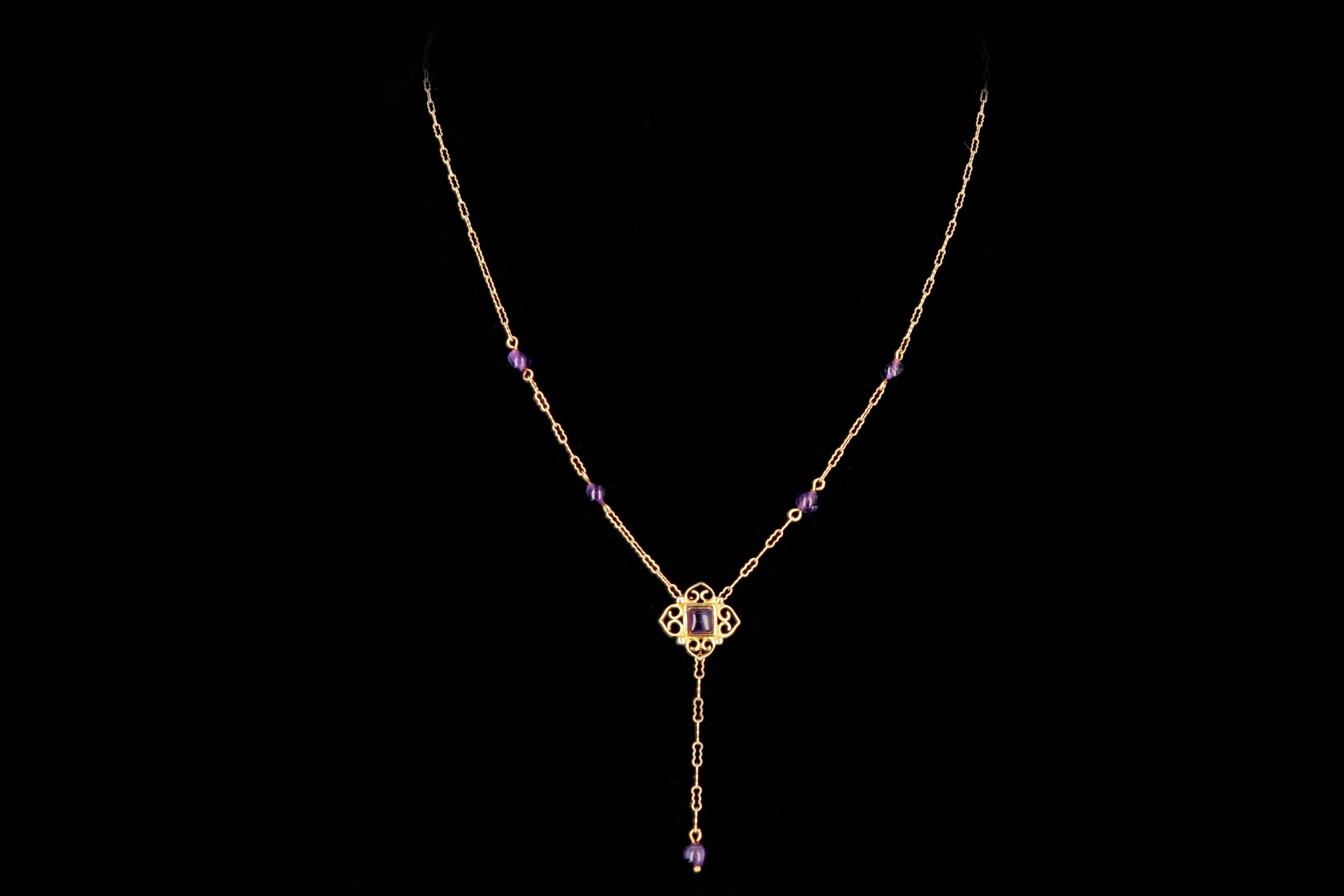 Vintage 14K Yellow Gold Amethyst Necklace