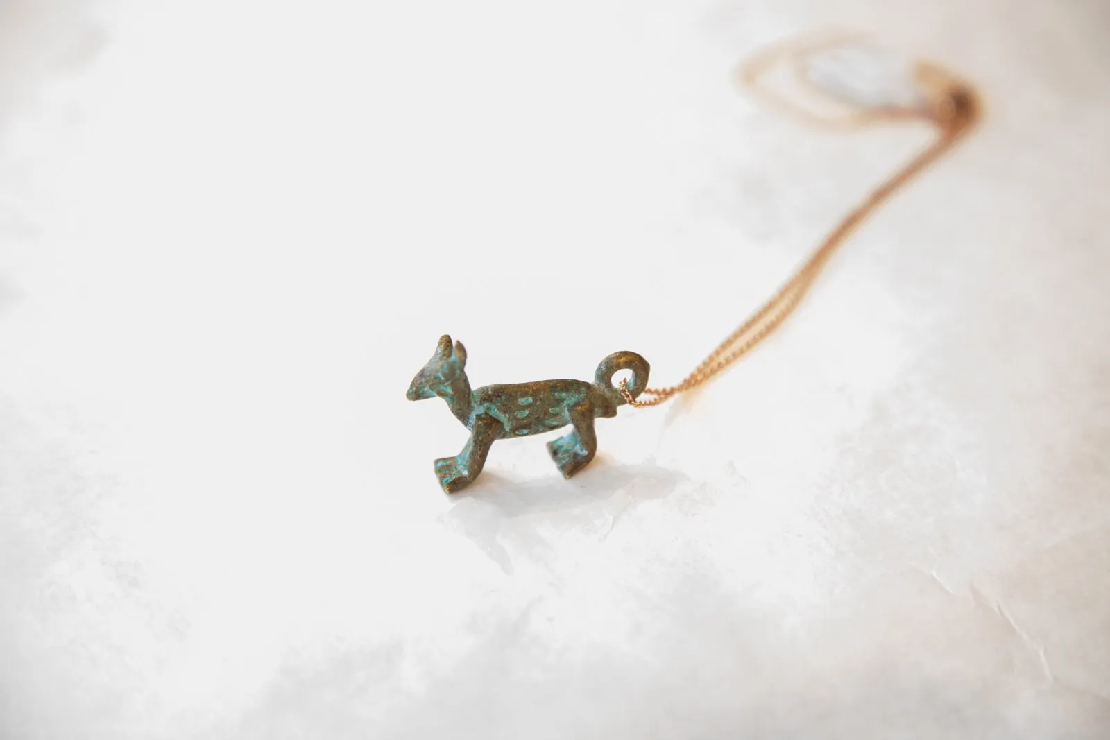 Vintage African Blue Oxidized Fox Pendant Necklace