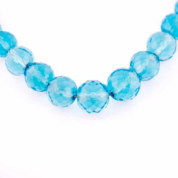 Vintage Aqua Crystal Necklace 22" Graduated Beads 1940S