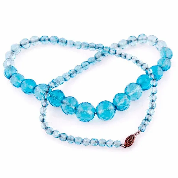 Vintage Aqua Crystal Necklace 22" Graduated Beads 1940S