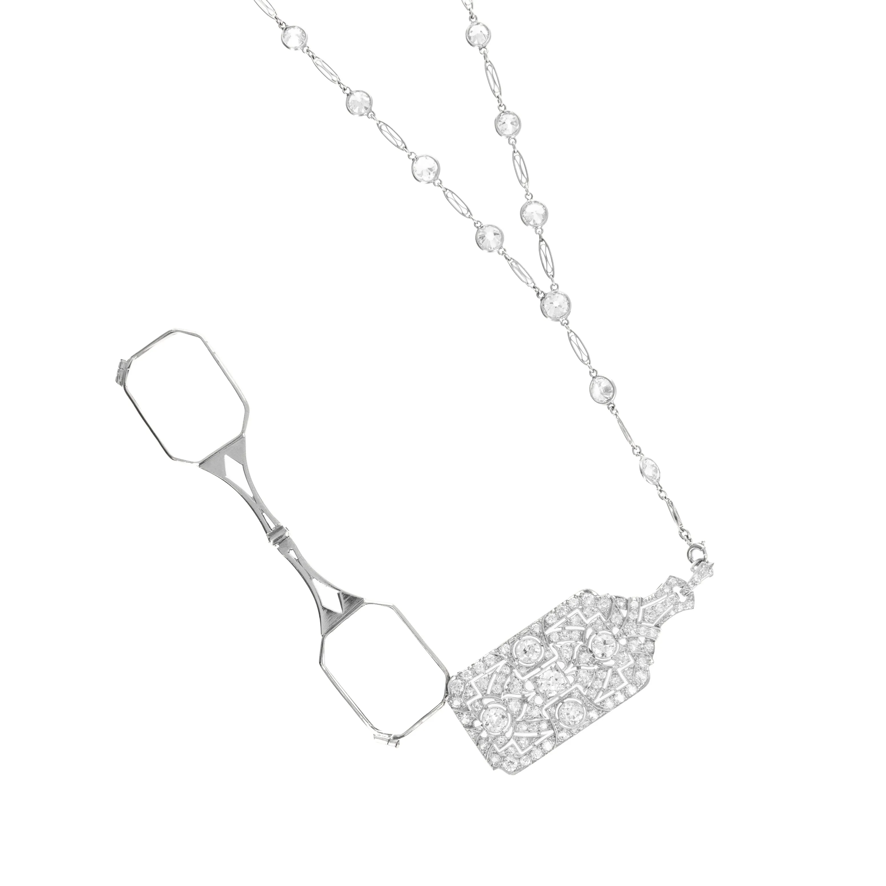 Vintage Art Deco Diamond Lorgnette Eyeglass Necklace
