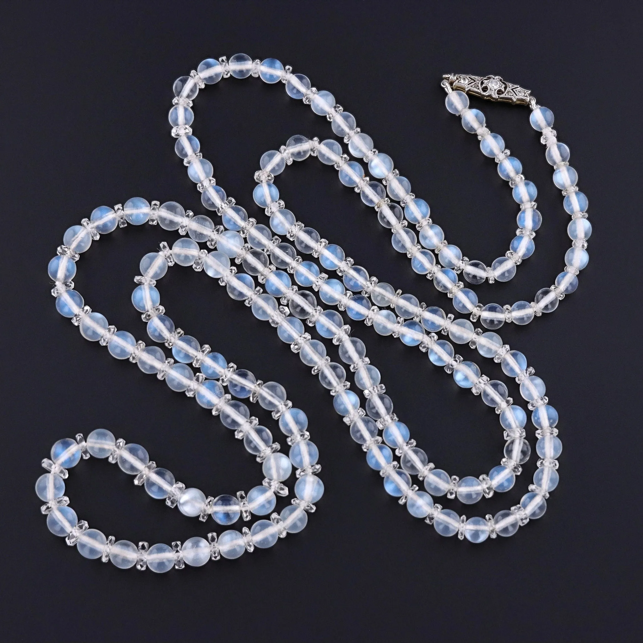 Vintage Art Deco Moonstone Bead Necklace