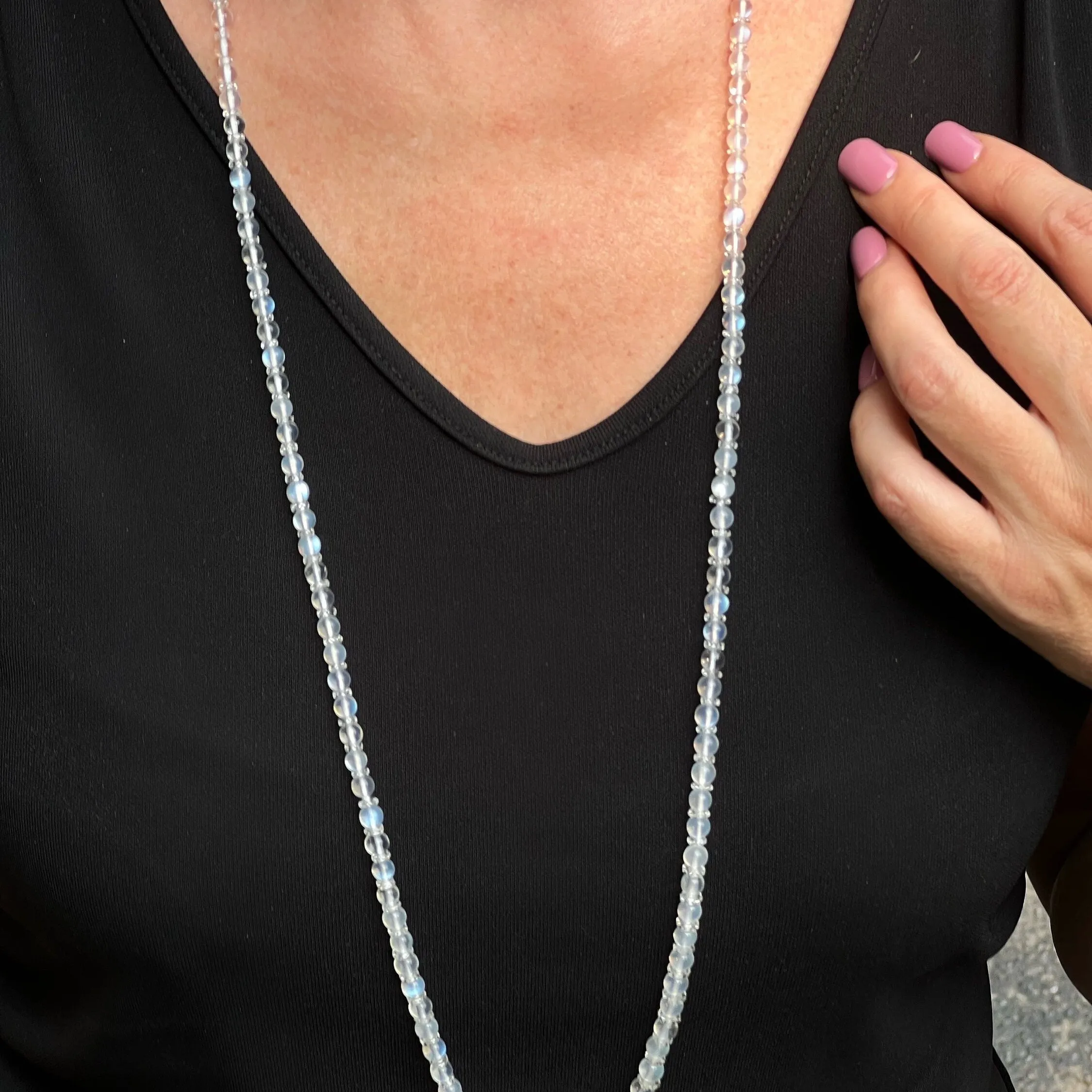 Vintage Art Deco Moonstone Bead Necklace