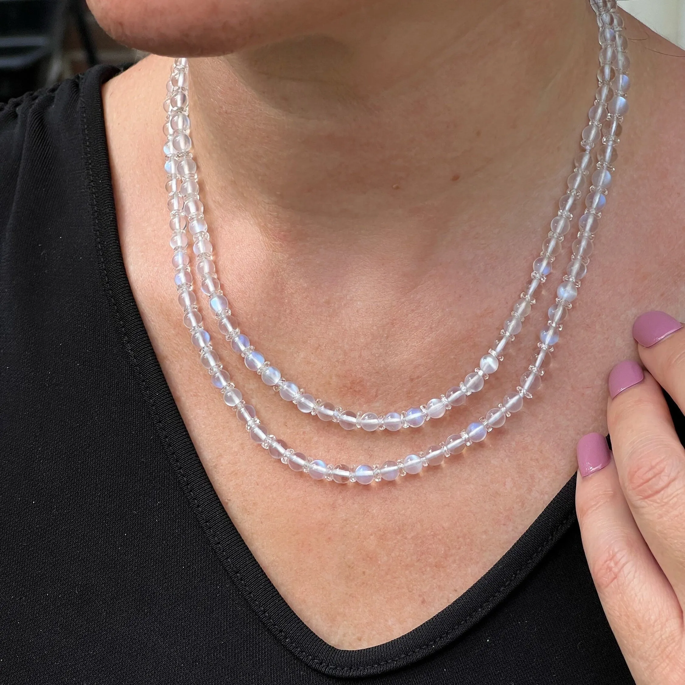 Vintage Art Deco Moonstone Bead Necklace