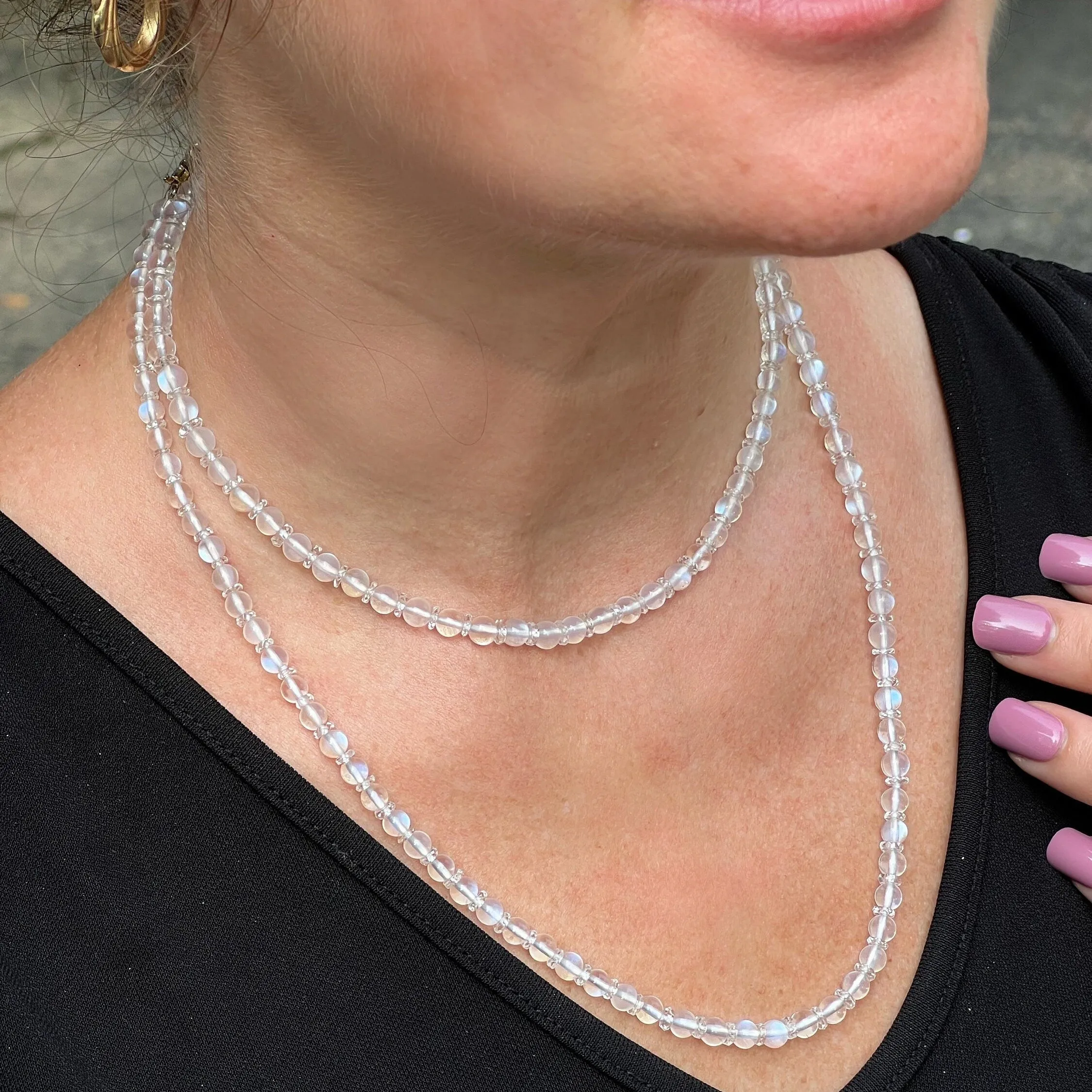 Vintage Art Deco Moonstone Bead Necklace
