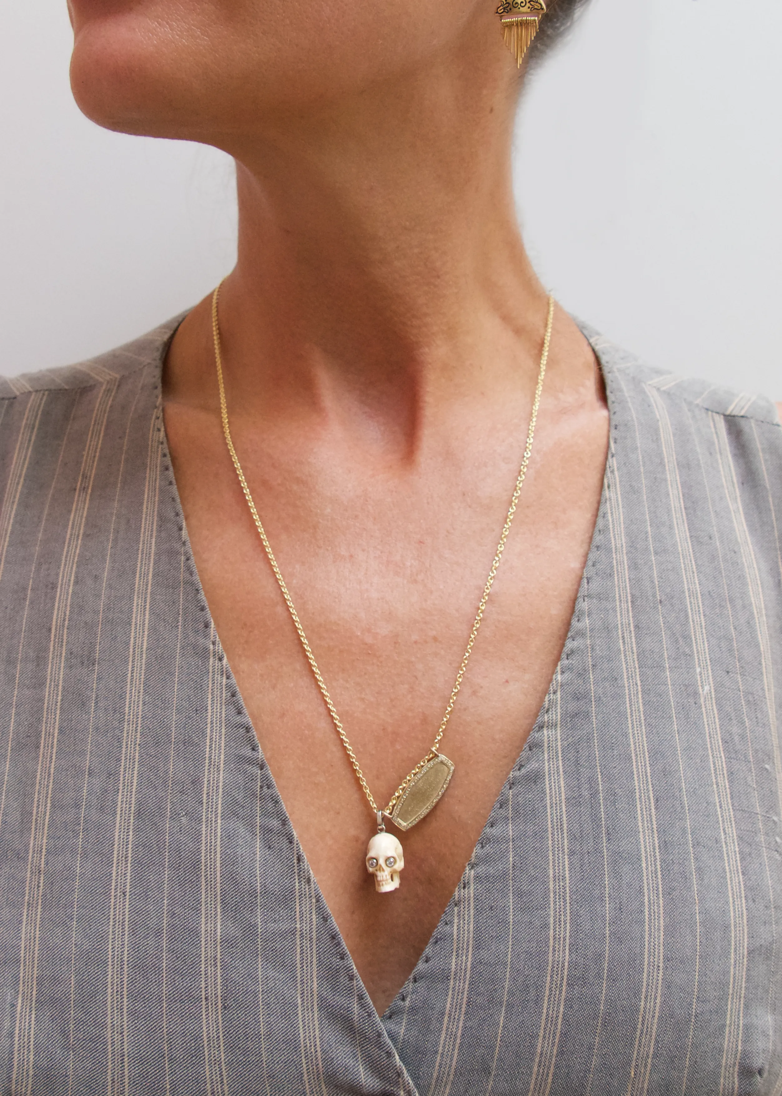 Vintage Charms Necklace in 14K Gold with Diamond Eye Skull & Vintage Scosha Script Charms
