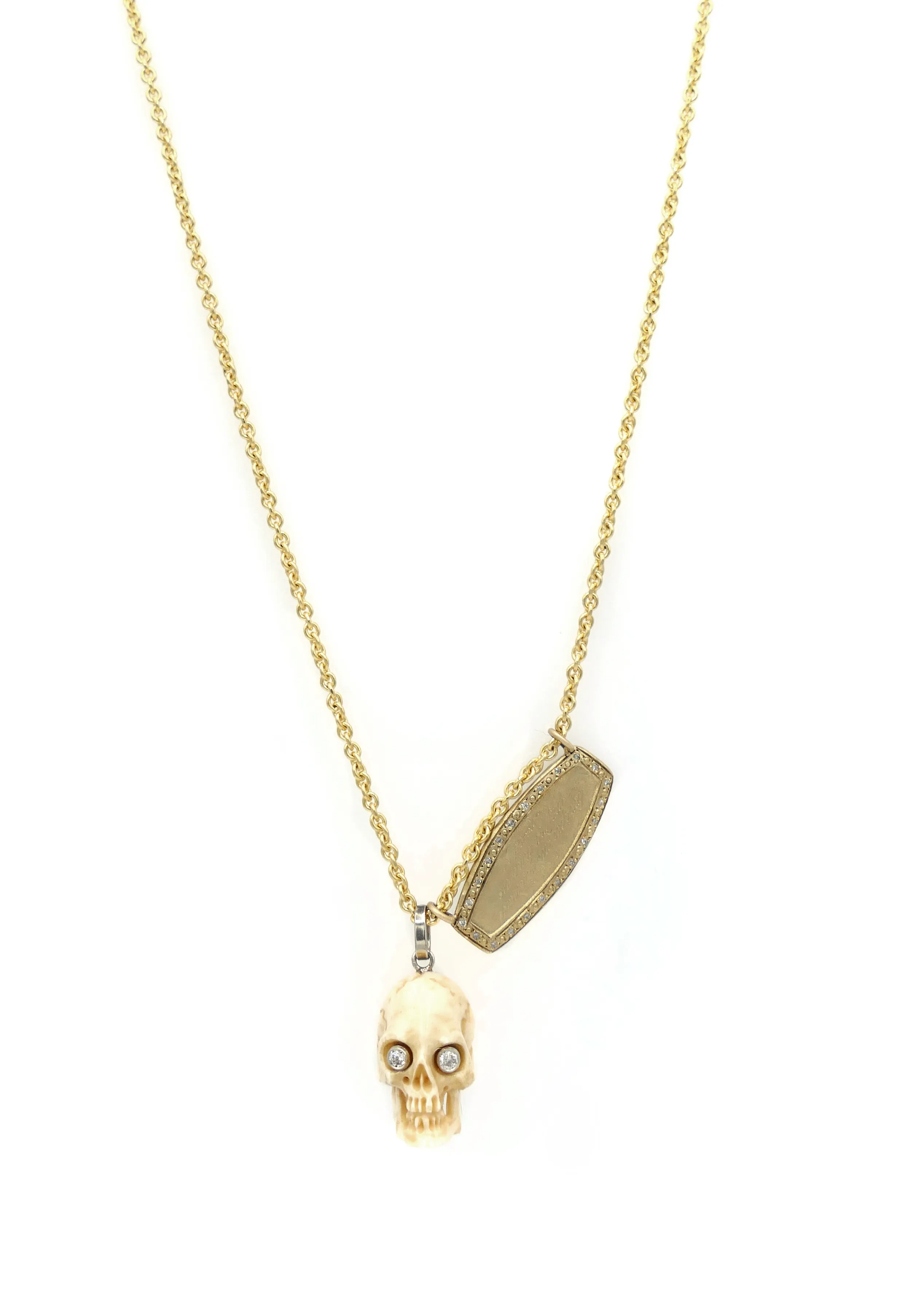 Vintage Charms Necklace in 14K Gold with Diamond Eye Skull & Vintage Scosha Script Charms