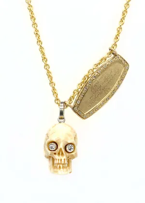 Vintage Charms Necklace in 14K Gold with Diamond Eye Skull & Vintage Scosha Script Charms