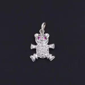 Vintage Diamond Teddy Bear Charm of 18k White Gold