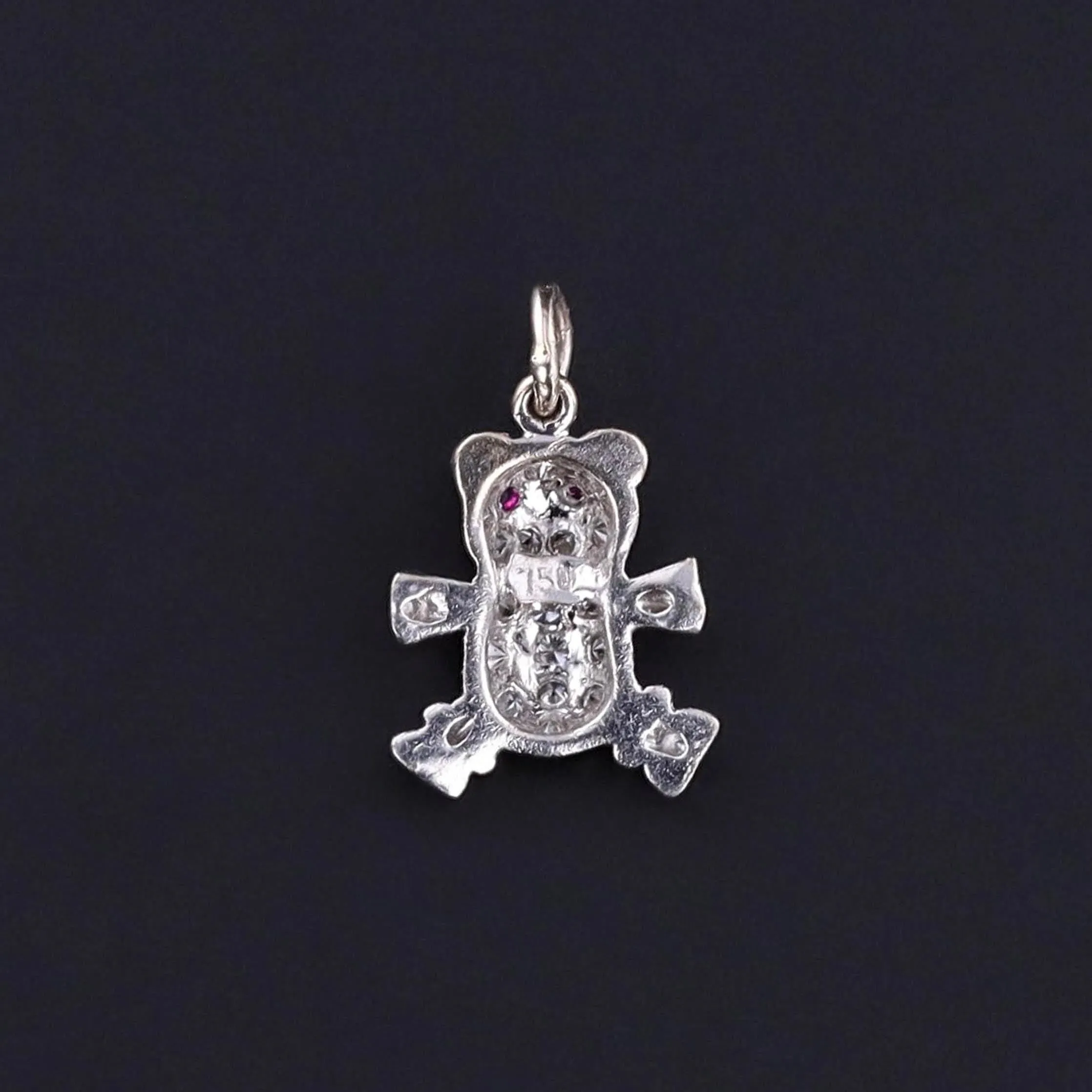 Vintage Diamond Teddy Bear Charm of 18k White Gold