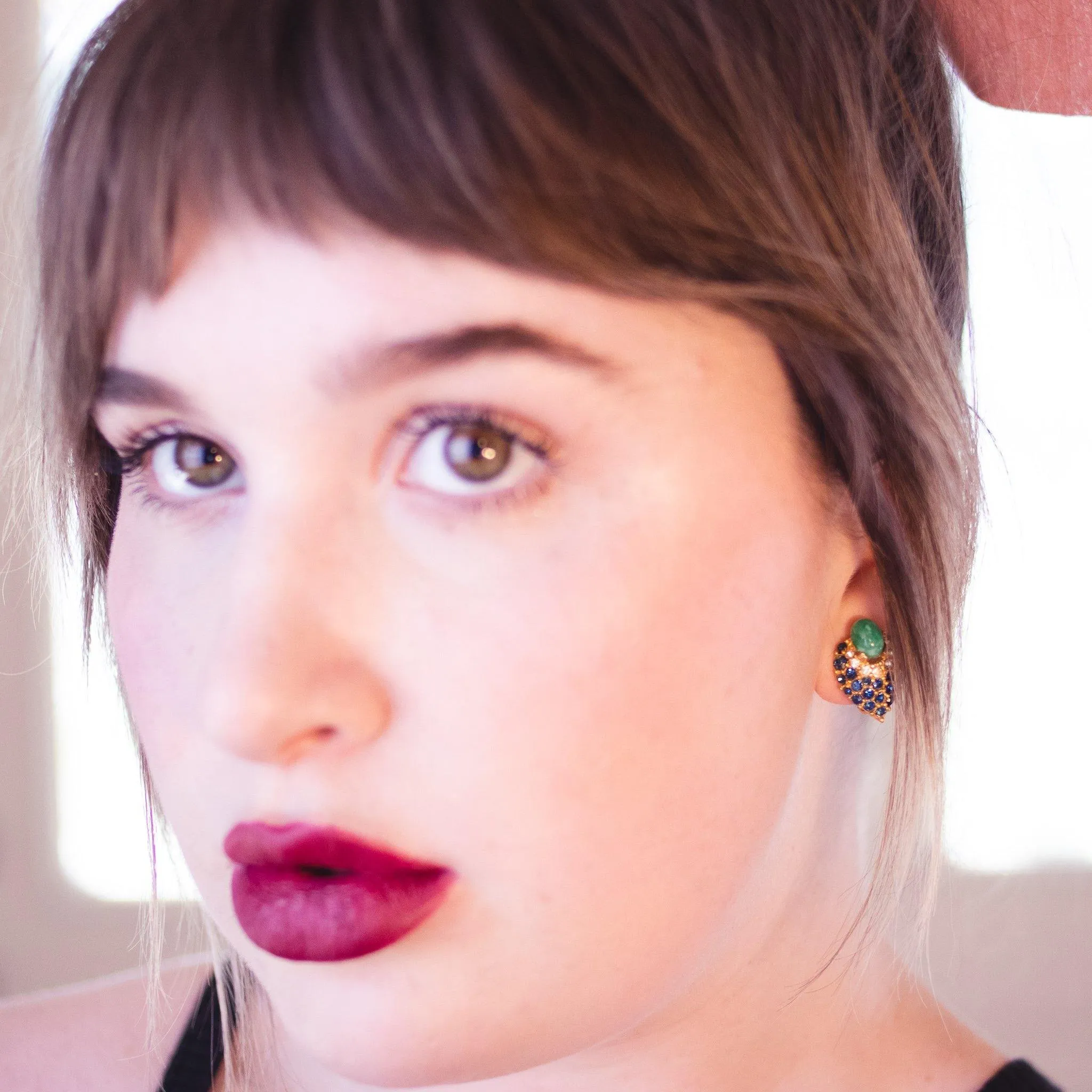 Vintage Faux Jade, Sapphire Crystal and Diamante Earrings