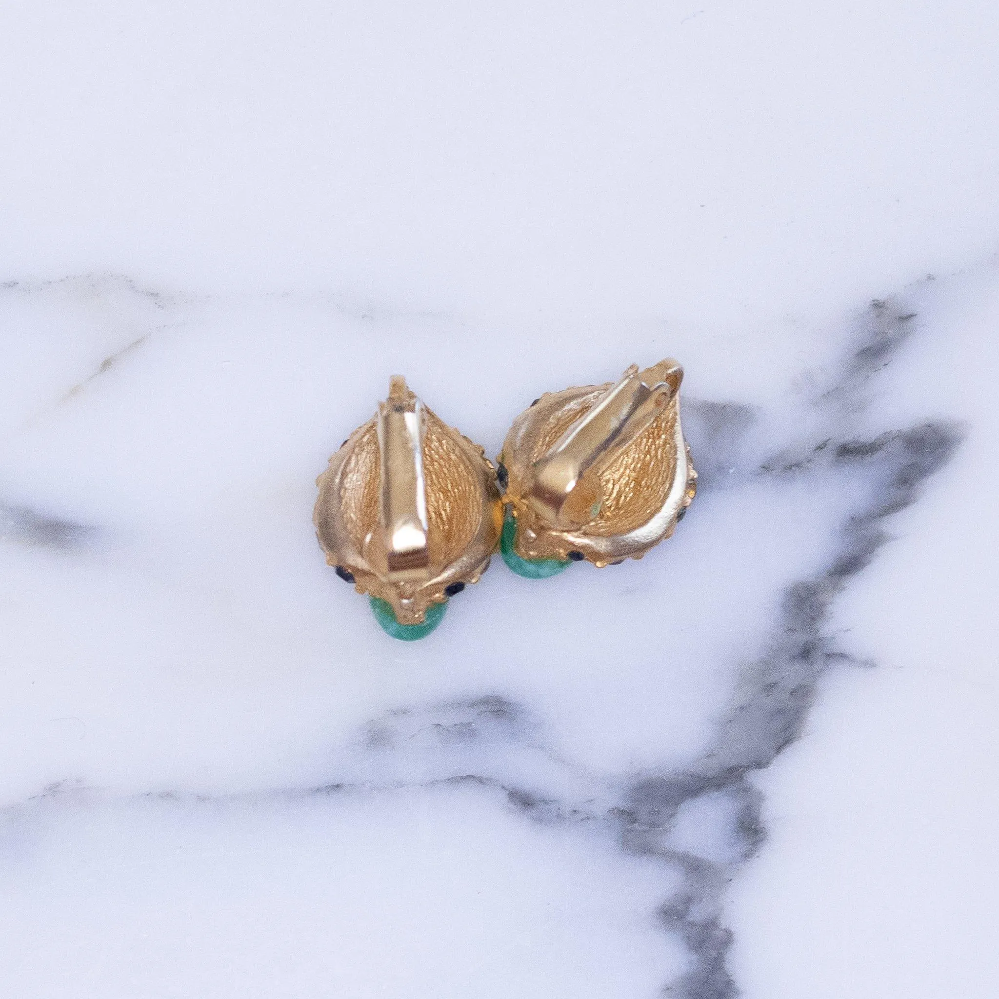 Vintage Faux Jade, Sapphire Crystal and Diamante Earrings