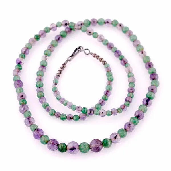 Vintage Gemstone Necklace Rock Crystal Amethyst/Green Malachite 32"