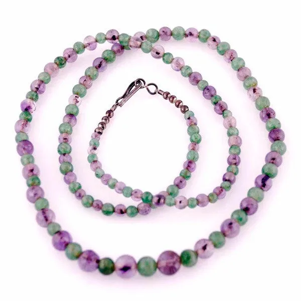 Vintage Gemstone Necklace Rock Crystal Amethyst/Green Malachite 32"