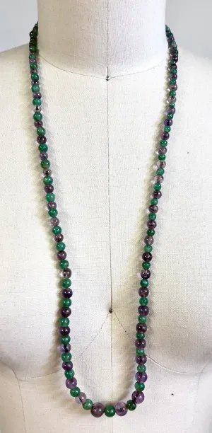 Vintage Gemstone Necklace Rock Crystal Amethyst/Green Malachite 32"
