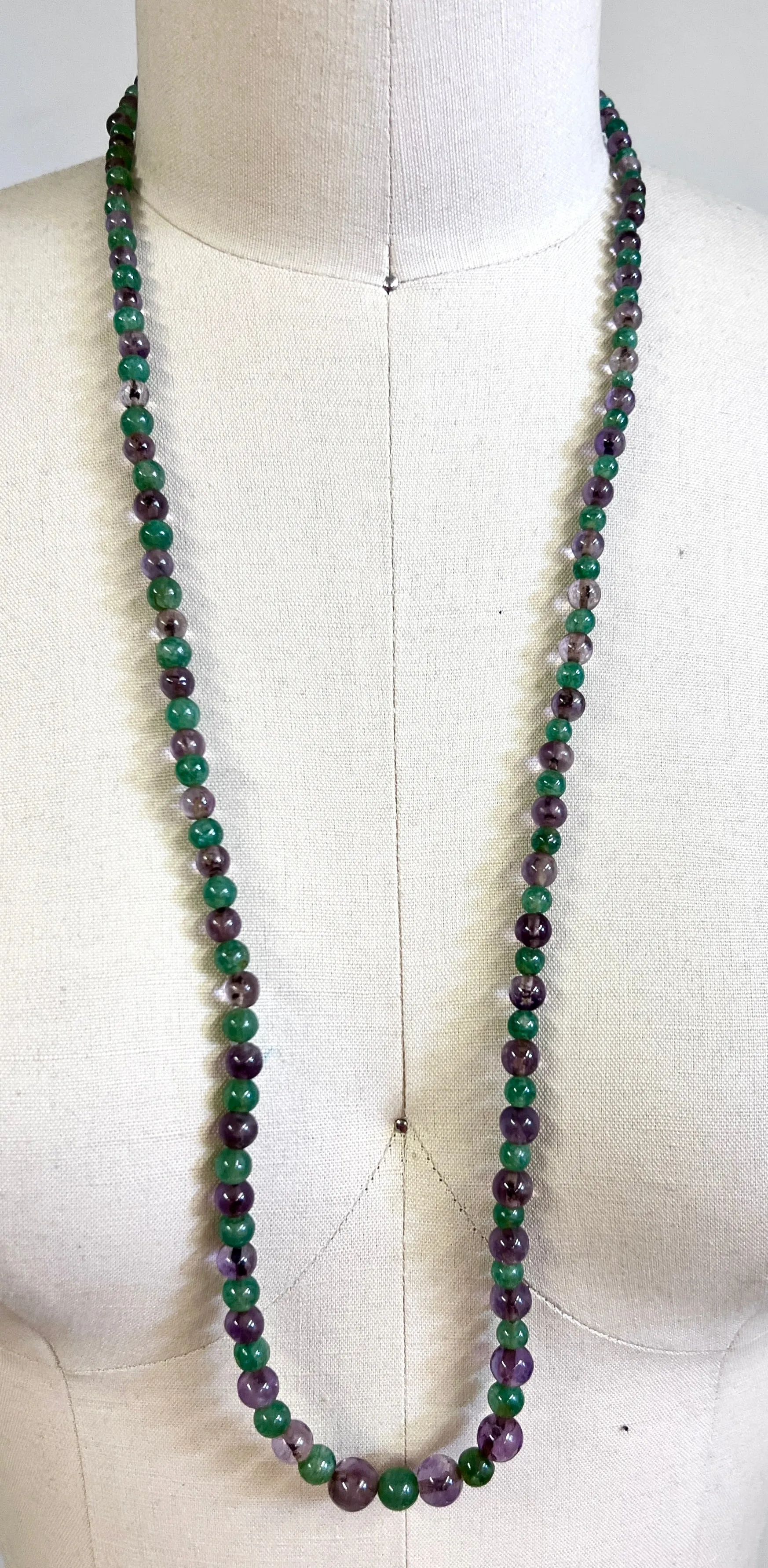 Vintage Gemstone Necklace Rock Crystal Amethyst/Green Malachite 32"