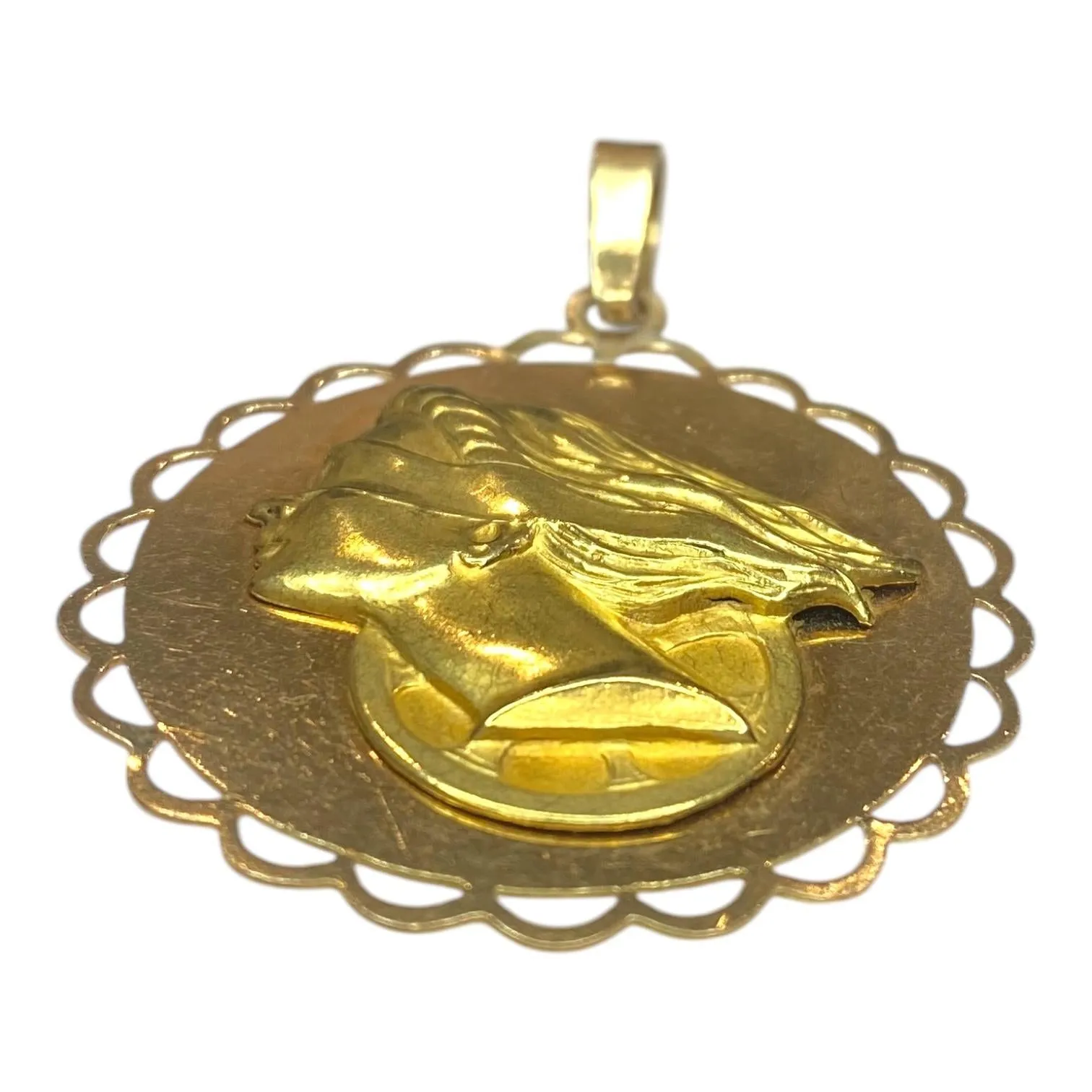 Vintage Large "Fortuna, Goddess of Luck" 18K Pendant